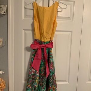 Lilly Pulitzer Yellow and Pink Fit and Flare Dress Sleeveless Halter